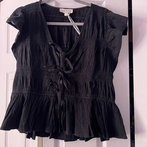 Chic Black Tie-Front Blouse